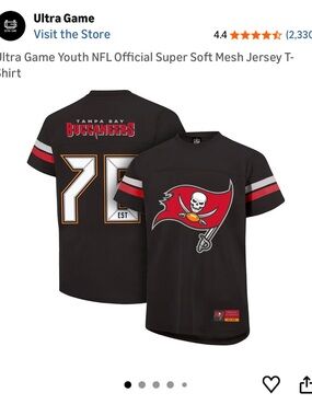 Ultra Game Tampa Bay Buccaneers Youth Football Jersey T-Shirt - Black 14-16